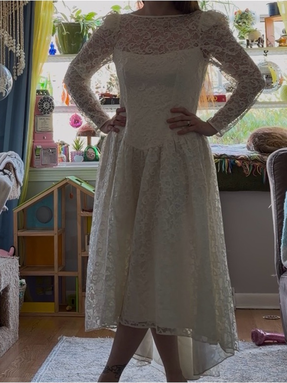 Vintage Alfred Angelo Cream Bridal Gown Romantic Lace bow detail - Picture 8 of 9